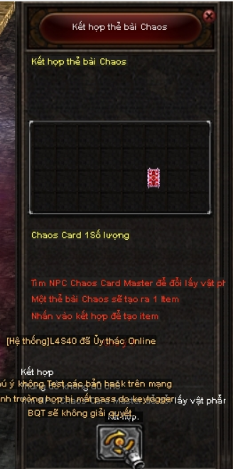 Cửa sổ kết hợp thẻ bài Chaos game Mu Online